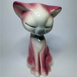 1950s Ceramic Cat Figurine, pastel pink 8"- Mid-Century kitsch collectible